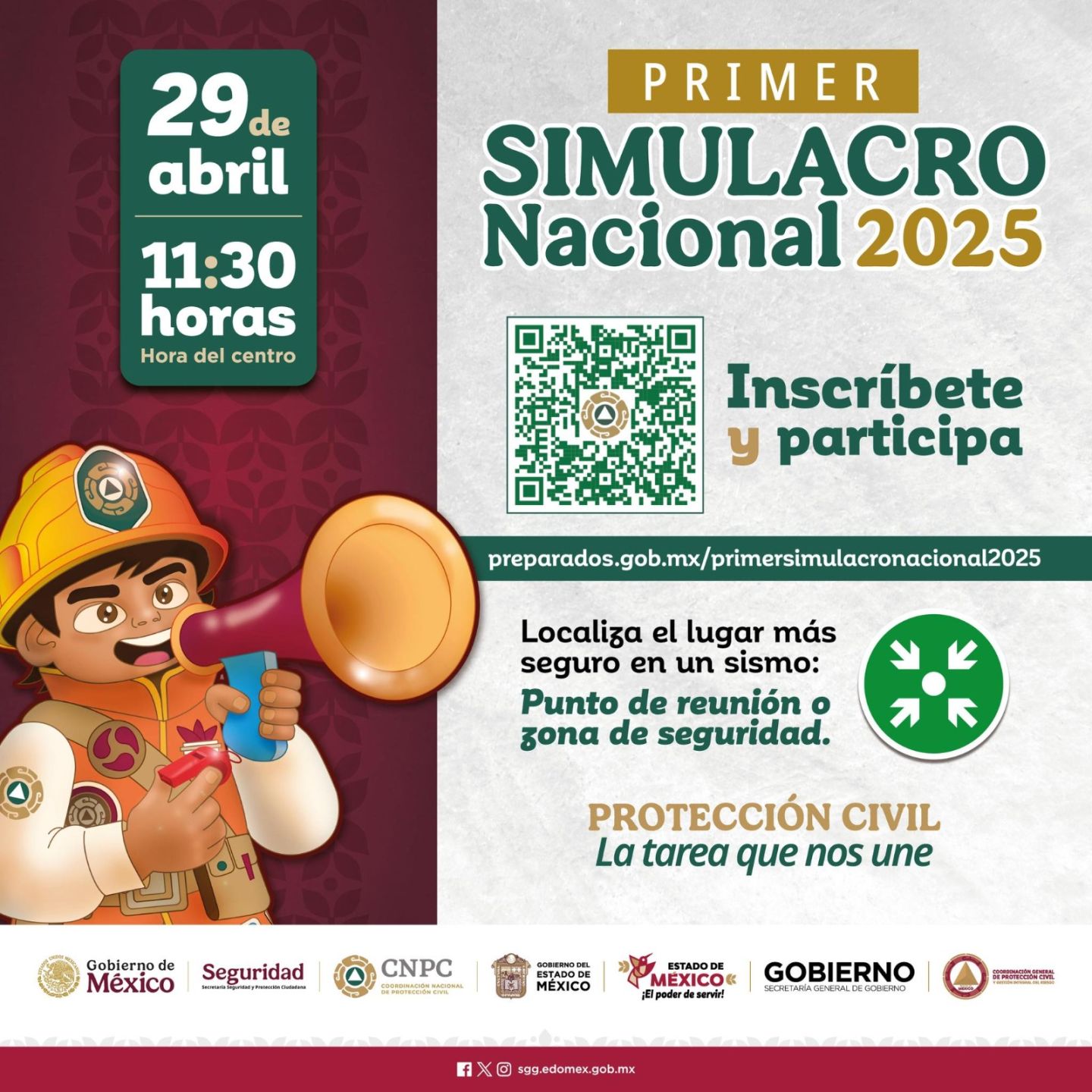 Protección Civil del Estado de México Invita a Participar en el Simulacro Nacional 2025
